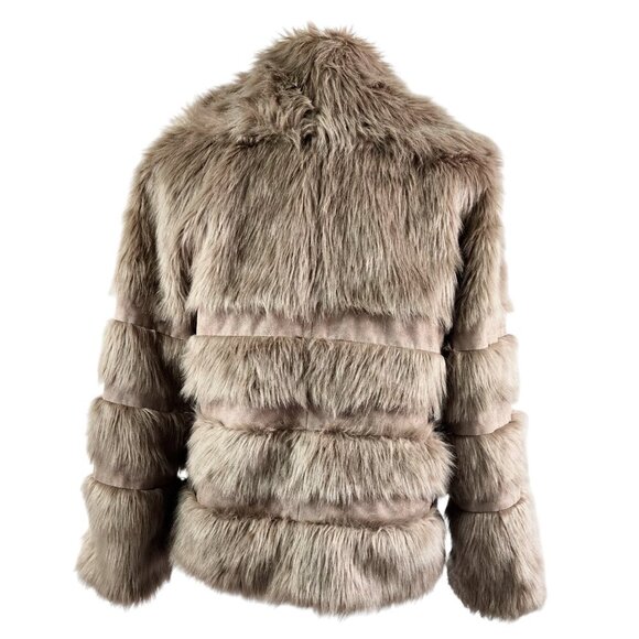 Chico's Tan Faux Fur Faux Suede Shawl Collar Coat Old Money Cozy - Picture 2 of 8